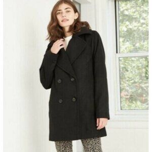 Black Boxy Pea Coat Jacket SIZE XS 38" Double Breasted Lined A New Day